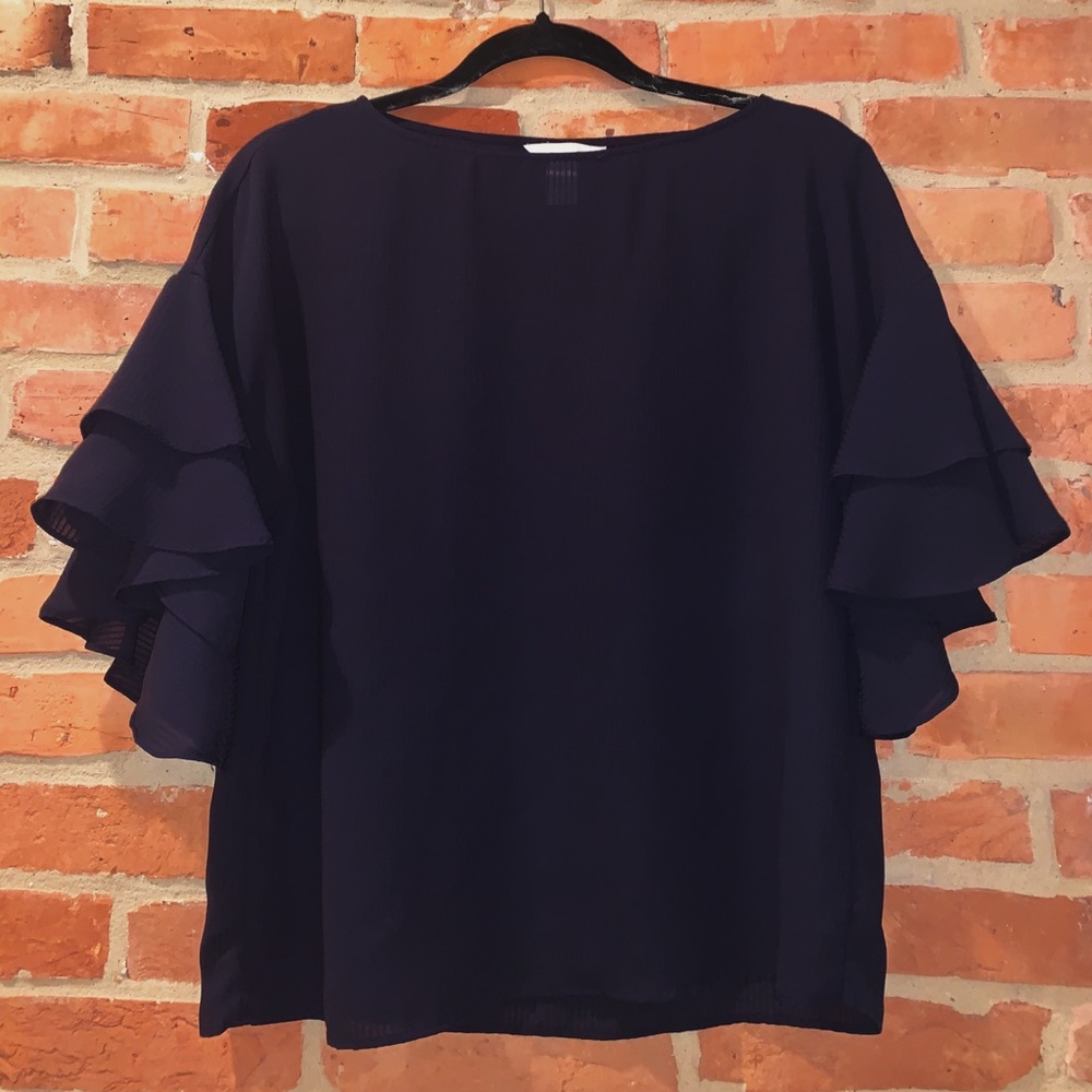 Navy Flowy Blouse with Ruffles